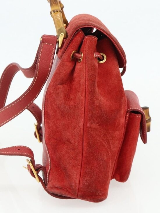 GUCCI Bamboo Backpack Suede Red Gold 003 2058 0030 Auth 175586 main image 15